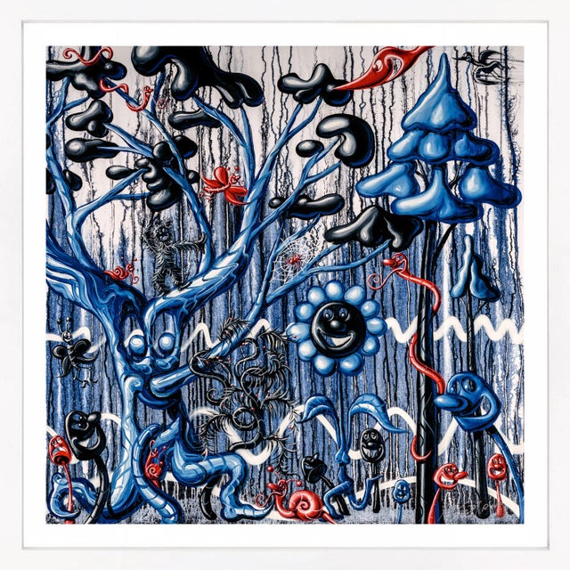 Kenny Scharf Furungle (Blue), Large Framed Archival Print With Diamond Dust, 2021 For Sale