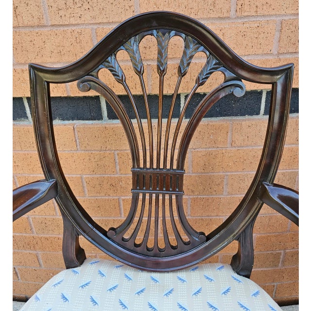 Traditional Pair of George III Style Mahogany Shield-Back and Upholstered Arm Chairs For Sale - Image 3 of 11