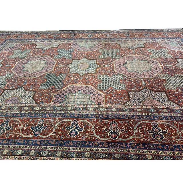 1920s Blue Navy Geometric Traditional Antique Knotted Wool Kashan Carpet Rug For Sale In New York - Image 6 of 8