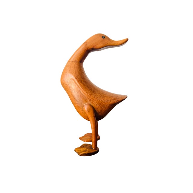Mid-Century Modern Mid 20th Century Duck Hand-Carved Natural Wooden Duck Sculpture – Organic Modern Folk Art Figurine, Sustainable Bamboo Root Decor For Sale - Image 3 of 17
