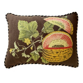 Vintage “Golden Melon” Needlepoint Pillow in the Style of Lycette Designs With Down Insert For Sale