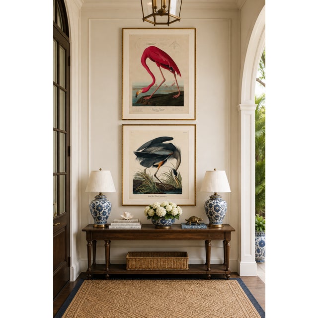 American Flamingo & Great Blue Heron Diptych, Audubon Birds of America Art Prints, 40" X 60" For Sale - Image 9 of 12