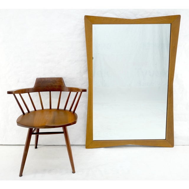 Wood Large MCM 51" Wide Light Walnut Bow Tie Rectangle 3D Frame Wall Mirror MINT! For Sale - Image 7 of 10