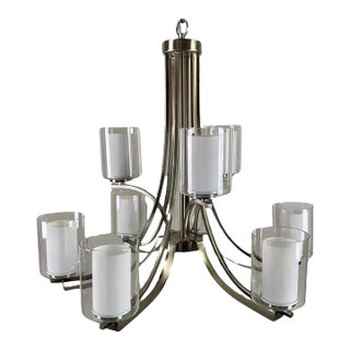 Modern Candle Style Chrome Chandelier - 9 Arms For Sale