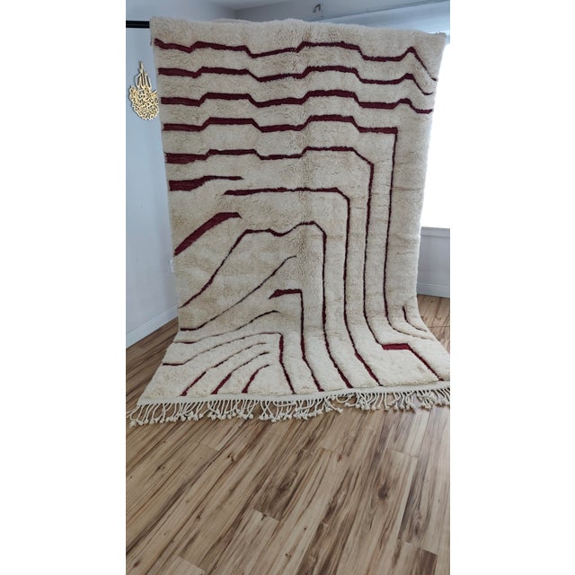 Handmade Moroccan Beni Mrirt Rug, Ivory Oxblood Topographic, 9'9" X 6'8" For Sale - Image 11 of 15