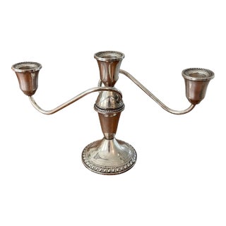 Mid 20th Century Vintage Sterling Silver Weighted Three Stick Candelabra For Sale