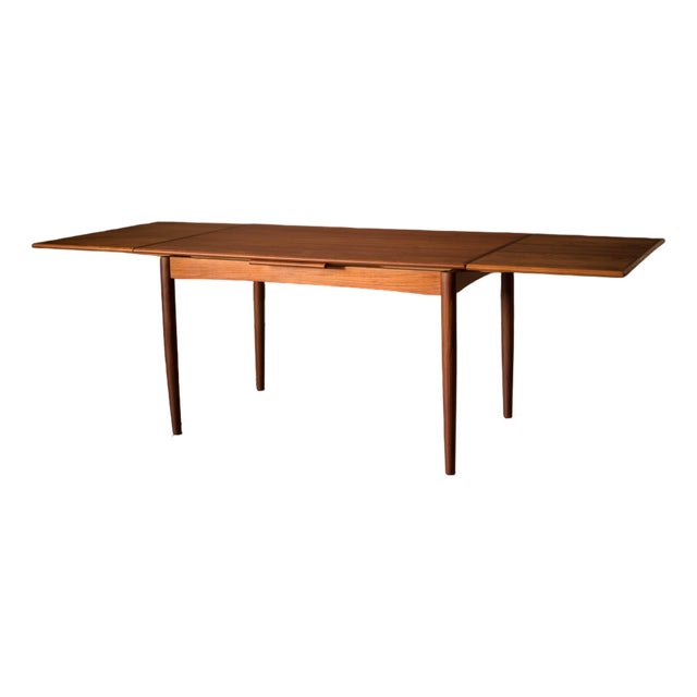 Danish Modern Teak Expandable Draw Leaf Dining Table For Sale