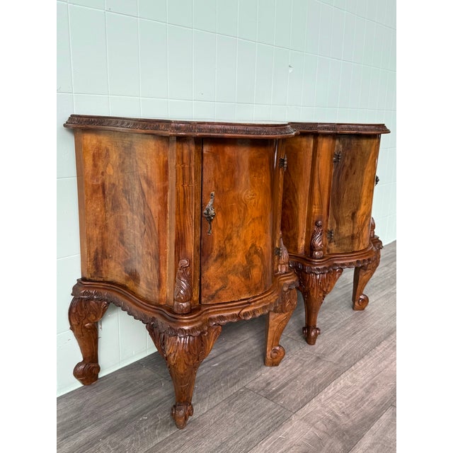 Baroque Walnut Bedside Tables, 1930s, Set of 2 For Sale - Image 3 of 18
