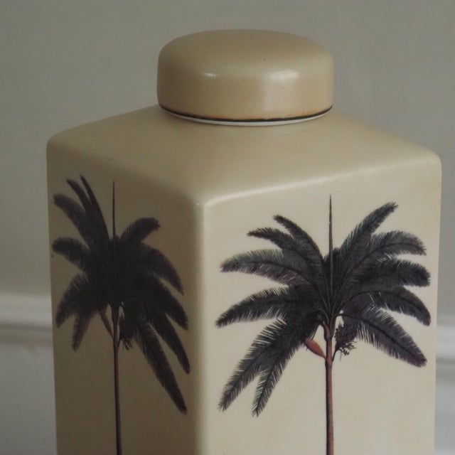 Ceramic Jar with Lid and Botanical Palm Motif in the style of Georgian Printmaking For Sale - Image 9 of 9
