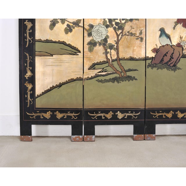 Chinese Export Six-Panel Gilt Landscape Coromandel Screen 8 Ft For Sale - Image 11 of 18