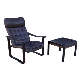 1960s Bjarne Dahlqvist Lounge Chair & Ottoman, Leather, Mid-Century Modern For Sale