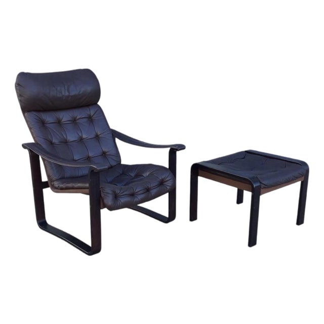 1960s Bjarne Dahlqvist Lounge Chair & Ottoman, Leather, Mid-Century Modern For Sale