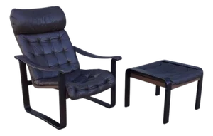 1960s Bjarne Dahlqvist Lounge Chair & Ottoman, Leather, Mid-Century Modern