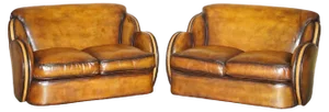 Art Deco Hand Dyed Brown Leather Sofas by Harry & Lou Epstein, Set of 2