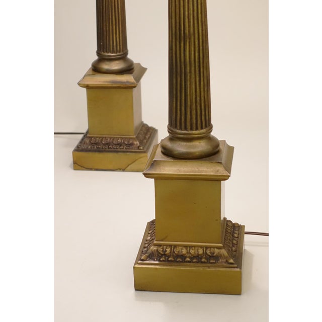 Metal Large Pair Westwood Neoclassical Hollywood Regency Corinthan Column Bronzed Brass Table Lamps 1960's Tony Paul For Sale - Image 7 of 10