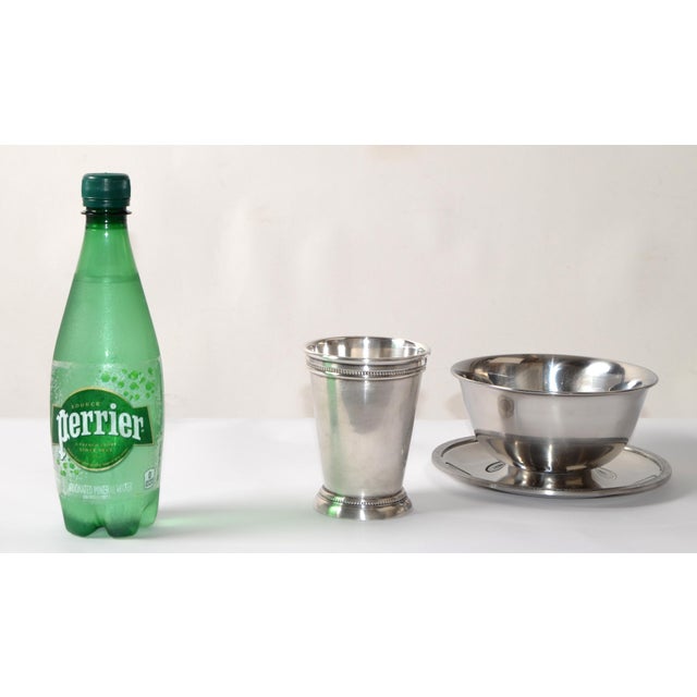 1960s 1969 Vintage Stainless Steel Attached Plate Egg Bowl Gravy Boat Hollowware Marked For Sale - Image 5 of 12