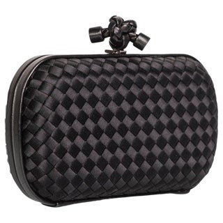 2000s Bottega Veneta Black Intrecciato Satin Leather Knot Clutch