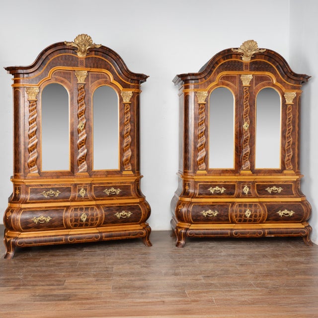 Rococo 20th Century Pair of Large Rococo Inlaid Marquetry Cabinets, Sweden For Sale - Image 3 of 12