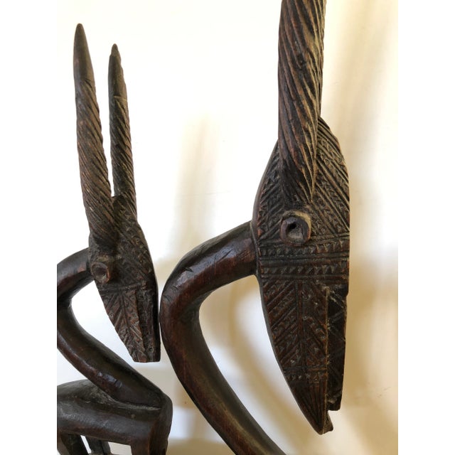 Tribal African Tribal Female Chi Wara Wood Bambara Headdress on Stand For Sale - Image 3 of 5