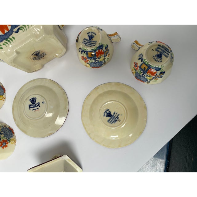 Late 19th Century 1880s Antique Mason’s English Ironstone “Jardiniere” Teapot, Cups and Saucers - Set of 7 - For Sale - Image 5 of 12