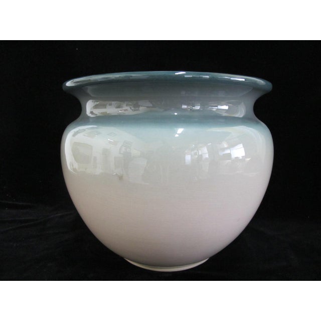 Weller Pottery Weller Large Eocean Art Pottery Green With Pink Flower Vase Jardiniere Planter For Sale - Image 4 of 7