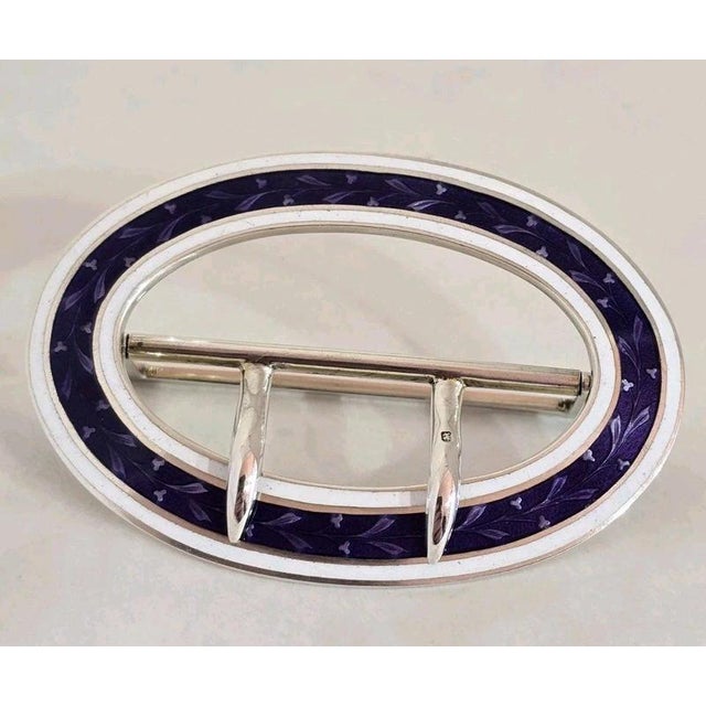 Antique Edwardian Sterling Silver Guilloché Enamel Buckle, 1910 For Sale - Image 10 of 18