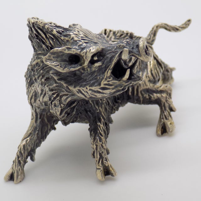 Metal Vintage Italian Handmade Genuine Silver Boar Figurine by Mario Cerreti, 1950s For Sale - Image 7 of 13
