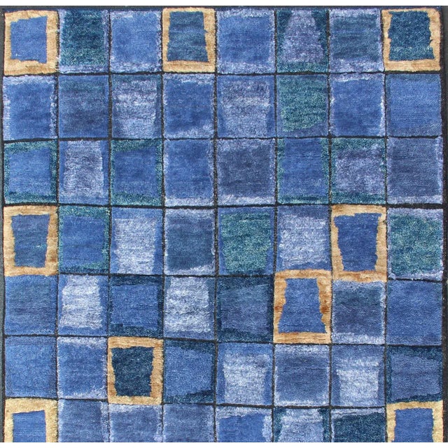 Measures:5'1 x 7'6 Keivan Woven Arts- Scandinavian piled modern design rug with geometric design, rug...