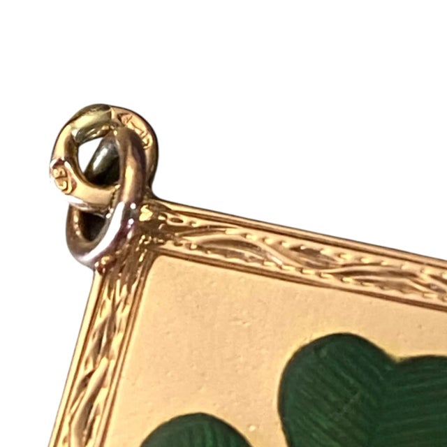 Metal Antique 14k Rose Gold Enamel Four Leaf Clover Charm Pendant For Sale - Image 7 of 8