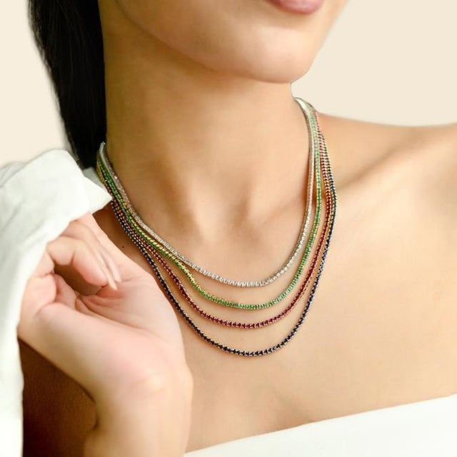 VRJewels Modernist 6.82 Ct Natural Round Emerald Tennis Necklace in Solid 14k Gold For Sale - Image 12 of 18