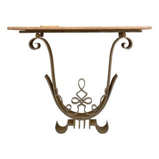 Poillerat-Style Wall-Mounted Scrolled Iron + Marble Console Table For Sale