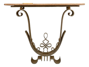 Poillerat-Style Wall-Mounted Scrolled Iron + Marble Console Table