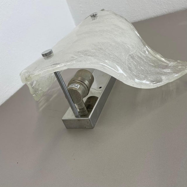 Large Vintage Hollywood Regency Ice Glass Wall Light Made from Kalmar Lights, 1970 For Sale - Image 11 of 18