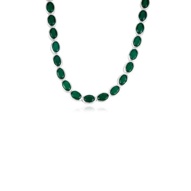 Not Yet Made - Made To Order 21.78 Carat Green Onyx Bezel-Set Gemstone Tennis Necklace- 925 Sterling Silver Jewelry For Sale - Image 5 of 12