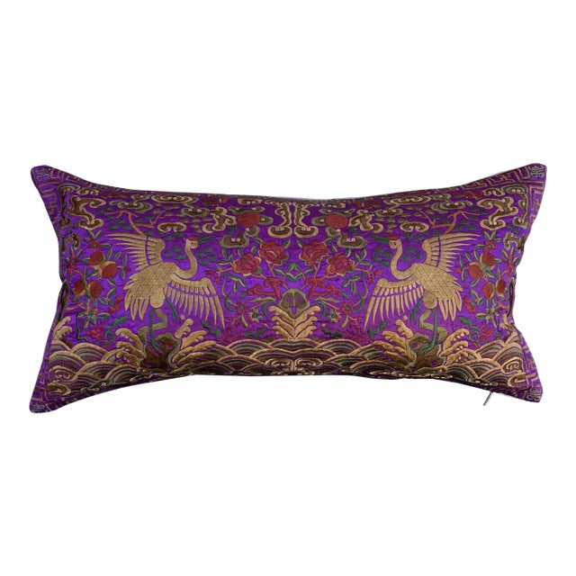 Hollywood Regency Purple & Gold Asian Chinoiserie Boudoir Pillow For Sale