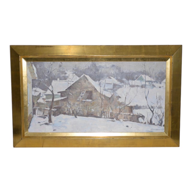 Emmanuil Abramovich Kaminski (B.1927) Winter Landscape W/ Barn C.1970 For Sale