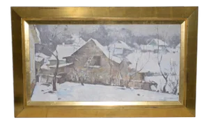 Emmanuil Abramovich Kaminski (B.1927) Winter Landscape W/ Barn C.1970