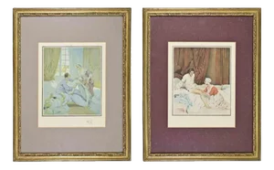 Unknown, Erotic Scenes, Lithograph, Framed, Set of 2