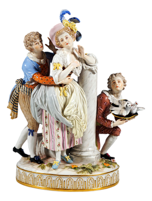 Large Meissen Roccoco the Approach Figurine attributed to J.C. Schoenheit, 1850