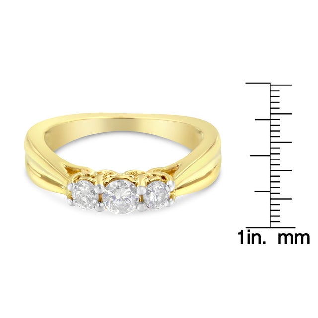 10K Yellow Gold Three-stone Diamond Ring (0.50 cttw, J-K Color, I2-I3 Clarity) - Size 6 For Sale In New York - Image 6 of 6
