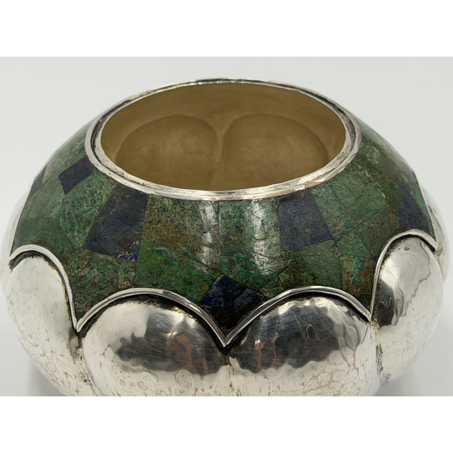 Los Castillo Taxco Silver Plate & Malachite Lidded Bowl, Mexico 1960s For Sale - Image 11 of 18