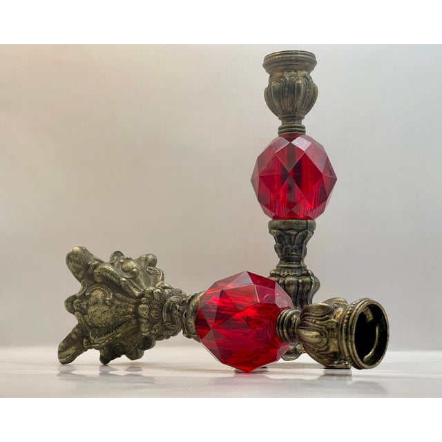 Mid 20th Century Red Faceted Baroque Inspired Candlesticks-a Pair For Sale In Jacksonville, FL - Image 6 of 9
