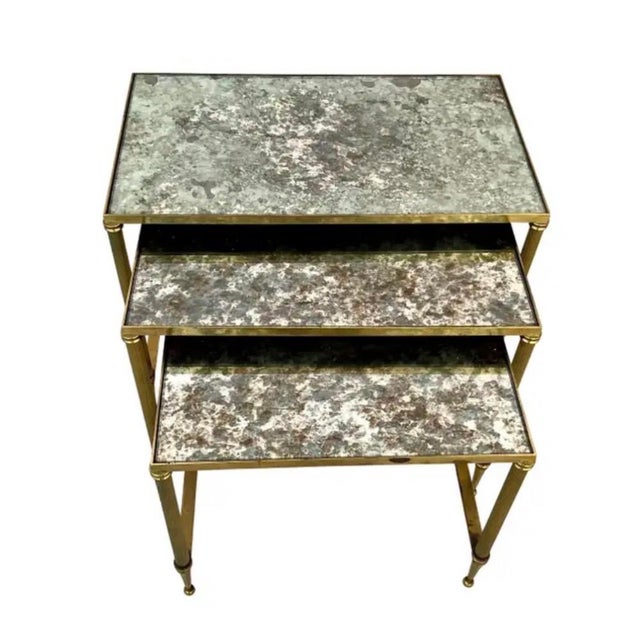 Mid Century Brass Nesting Tables in Maison Jansen Style For Sale In Tampa - Image 6 of 11