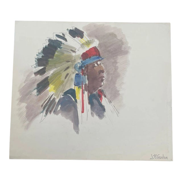 Vintage Native American Male Portrait on Paper For Sale