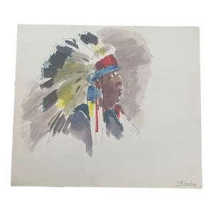 Vintage Native American Male Portrait on Paper