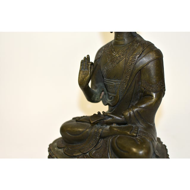 Antique Bronze Tibetan Teacher Tsongkhapa Statue For Sale - Image 11 of 16