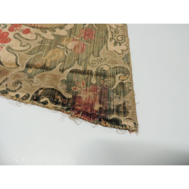 Vintage Green & Burnt Orange Silk Cut Velvet Gaufrage Textile Fragment. Large Damask scale pattern. Ideal for a pillow or...