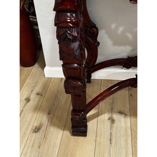 Wood 1990s Victorian Hand Carved Wood and Limestone Console Table For Sale - Image 7 of 12
