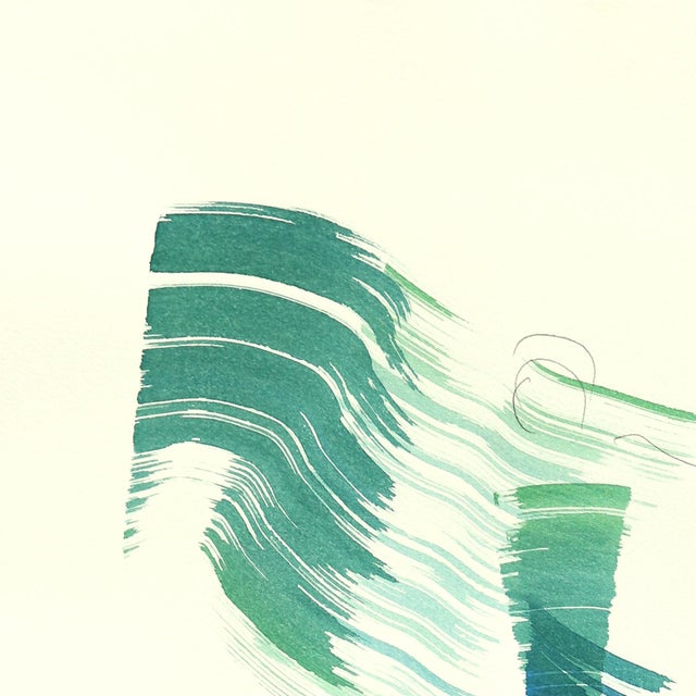 Contemporary The Blue Green Dress 2 - Abstract Flowy Minimalist Figurative Ink Painting on Paper by Bettina Mauel For Sale - Image 3 of 6