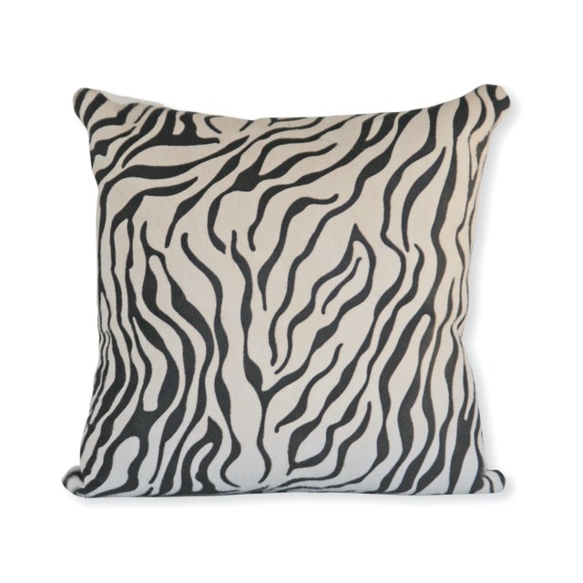 Transitional Baby Zebra Black 20" Cowhide Pillow For Sale - Image 3 of 3